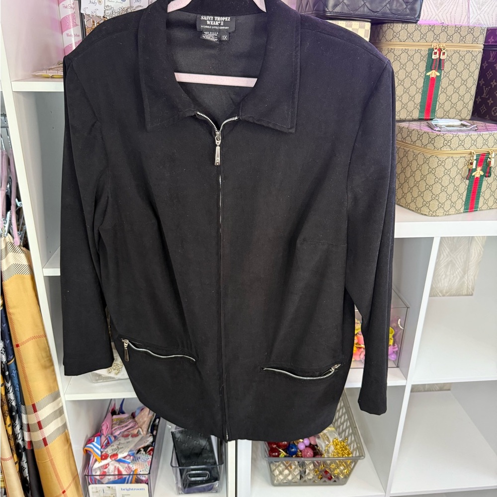 Saint Tropez Wear II size 1X Black Utility Jacket with Zipper Accents